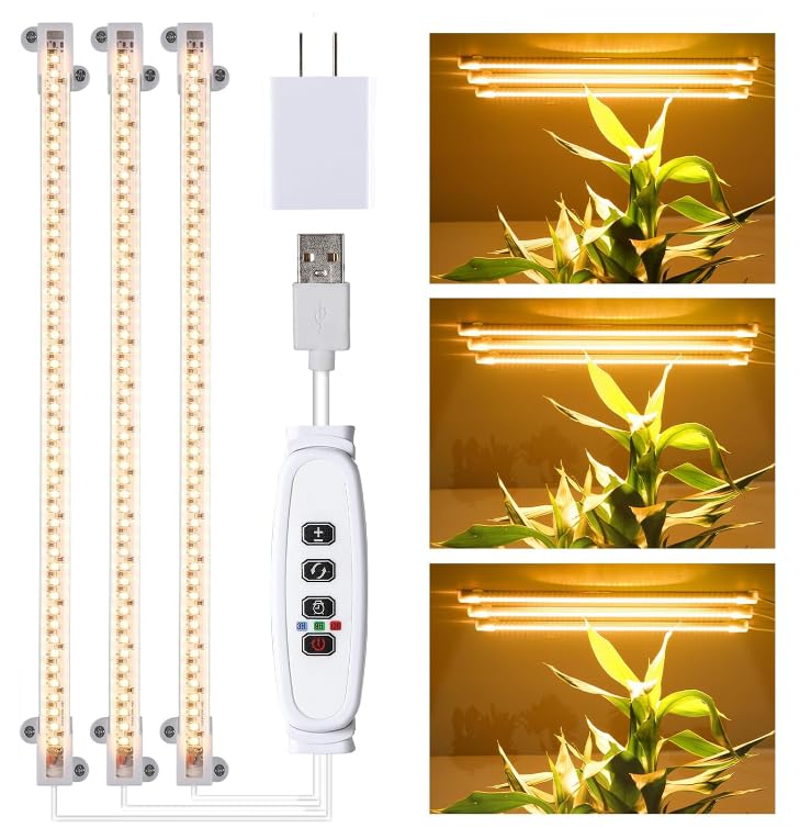 Photo 1 of Hywyimlait 3 Head LED Grow Light Strips for Indoor Plants Full Spectrum 3500K, 144 LEDs Plant Light Bar with 3/9/12H Timer, 10 Dimmable Levels for Seedling Succulent, 13 Inches