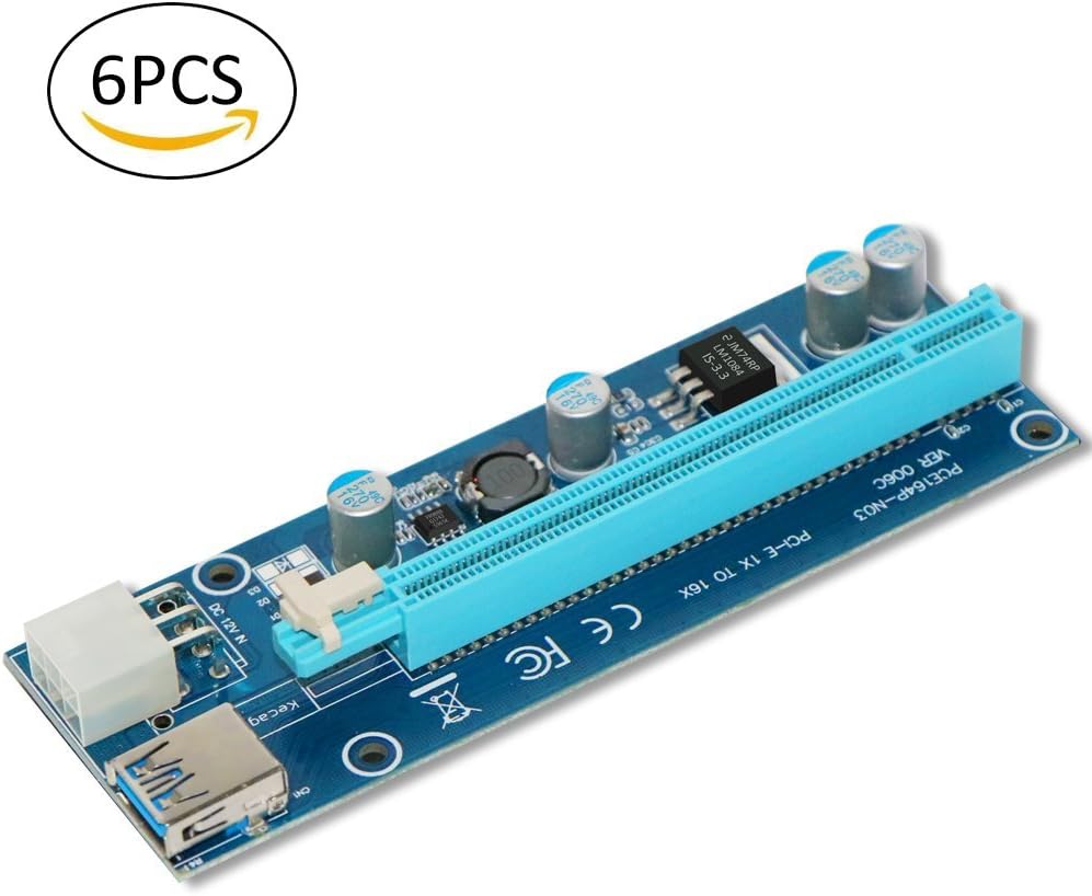 6 Pack PCI-E Riser 16X Graphics Extension Ethereum ETH Mining Powered Riser Adapter Card, VER 006