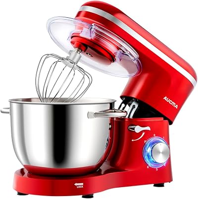 Aucma Stand Mixer 6.2L 1400W Tilt-Head with Dough Hook Whip Beater Red