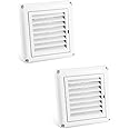 QWORK Air Vent ABS Louver Grille Cover, 2 Pack 4" Square Covers with Built-in Fly Screen Mesh for Bathroom Office Home