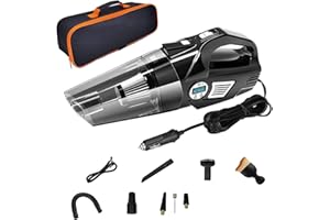 Onirii Portable Car Vacuum Cleaner Tire Inflator,4-in-1 Handheld Car Vacuum Cleaner for Car - with LCD Display and LED Light 12V DC for Detailing and Cleaning Car Interior