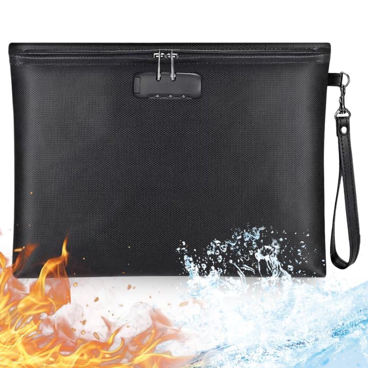 PRITOK Fireproof Document Bag: 36 x 25cm Fireproof Money Bag with Lock, Waterproof and Fireproof Document Bag with Zipper, Fire Proof Safe Storage Pouch for A4 A5 Documents, Cash, Tablet, Passport