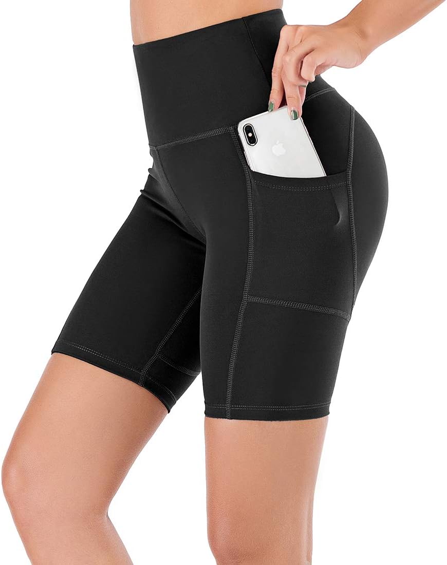 Lianshp Yoga Shorts for Women High Waist Workout Sports Shorts Non See-Through Shorts with Pockets 8"