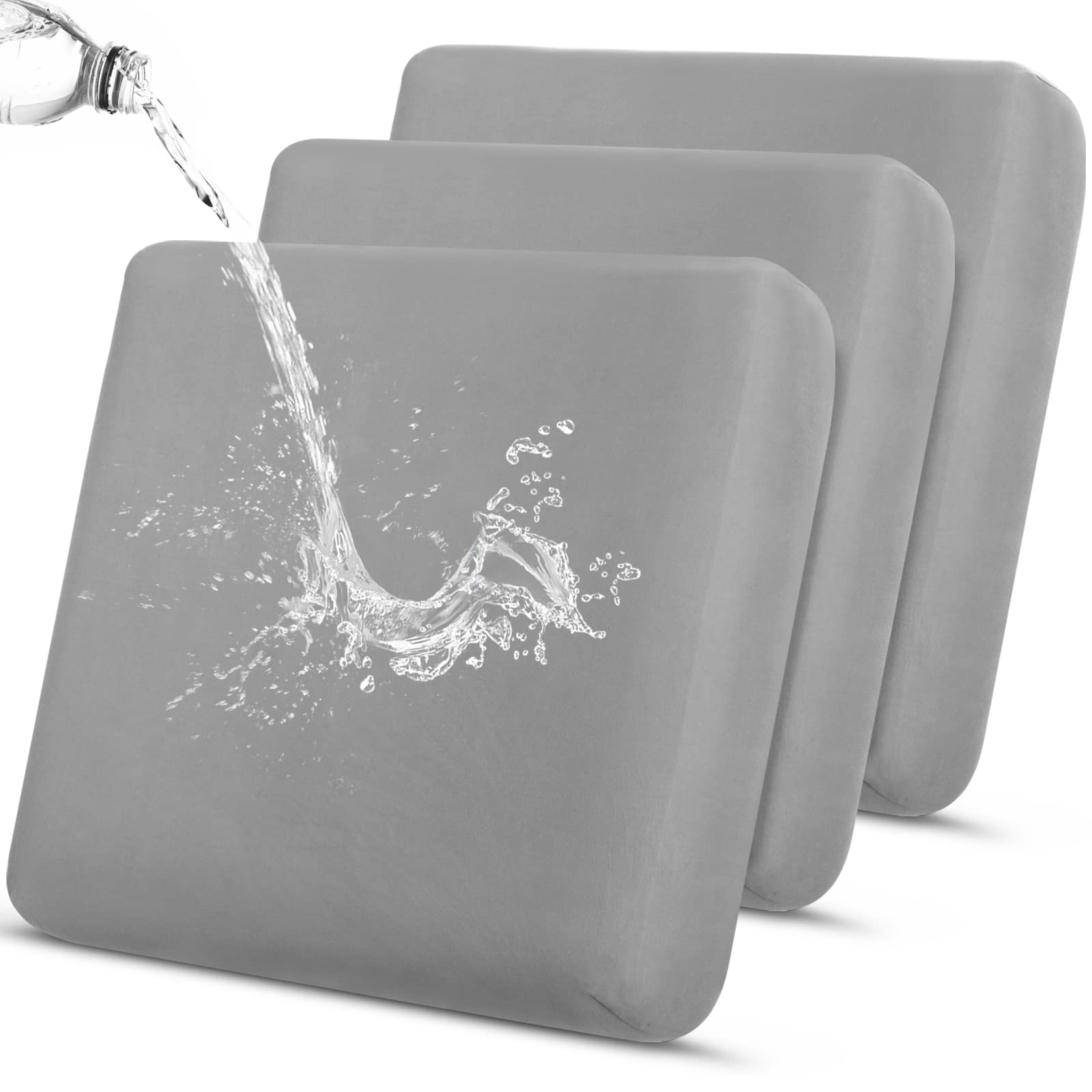 YISUN Waterproof Stretch Sofa Cushion Covers, Replacement Seat Cushion Slipcovers with Elastic Bottom, Grey, 3 Pack