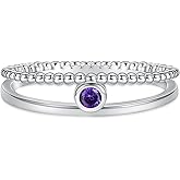 MANBU Sterling Silver Birthstone Ring for Women - Colorful Stackable Promise Ring Birthday Anniversary Christmas Jewelry Gifts for Her Mom Wife