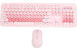 GOWENIC Wireless Typewriter Keyboard and Mouse Combo, Retro 104 Key Full Size Office Set Red Keyboard with Silent Round Keyca