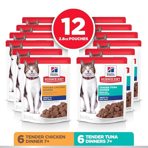 HILL’S SCIENCE DIET ADULT 7+, SENIOR ADULT 7+ PREMIUM NUTRITION, WET CAT FOOD, VARIETY CASE: CHICKEN; TUNA STEW, 2.8 OZ POUCH VARIETY CASE, CASE OF 12
