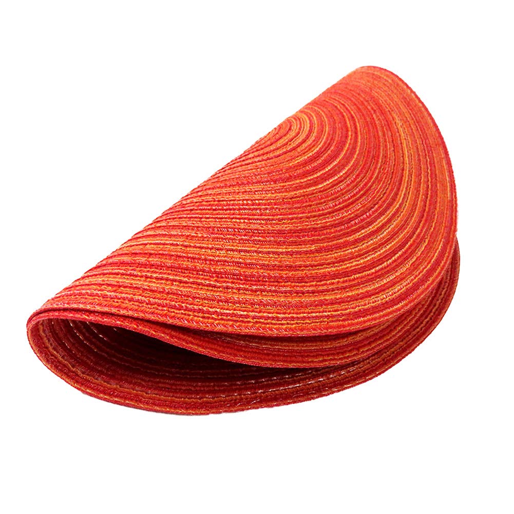 REMEE Round Placemat 14.2 Inch Braid Woven Placemat or Charger for Party Wedding,Washable Kitchen Table Mats,Set of 6(Orange Red)