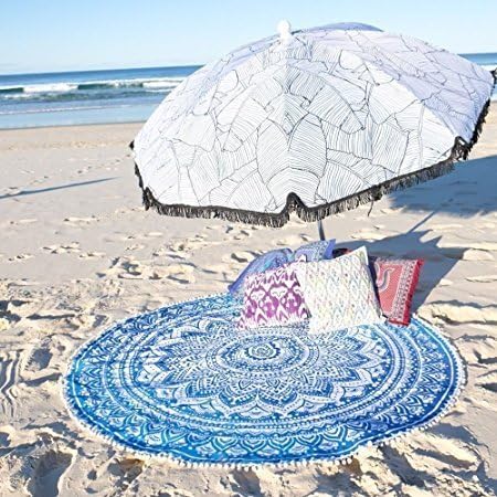 Tapestry Lovers Blue Ombre Psychedelic Mandala Boho Hippie Bohemian Mandala Round Tapestry Throw Towel (72 inches)