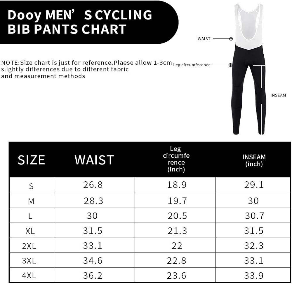 Dooy Men' Cycling Bib Pants 4D Padded Bike Tights Compression Thermal Bicycle Long Legging, Breathable & Better Fit…: Clothing