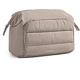 BAGSMART Travel Makeup Bag, Cosmetic Bag Small Make Up Organizer Case,Wide-open Pouch for Women Purse for Toiletries Accessories Brushes,Large Beige