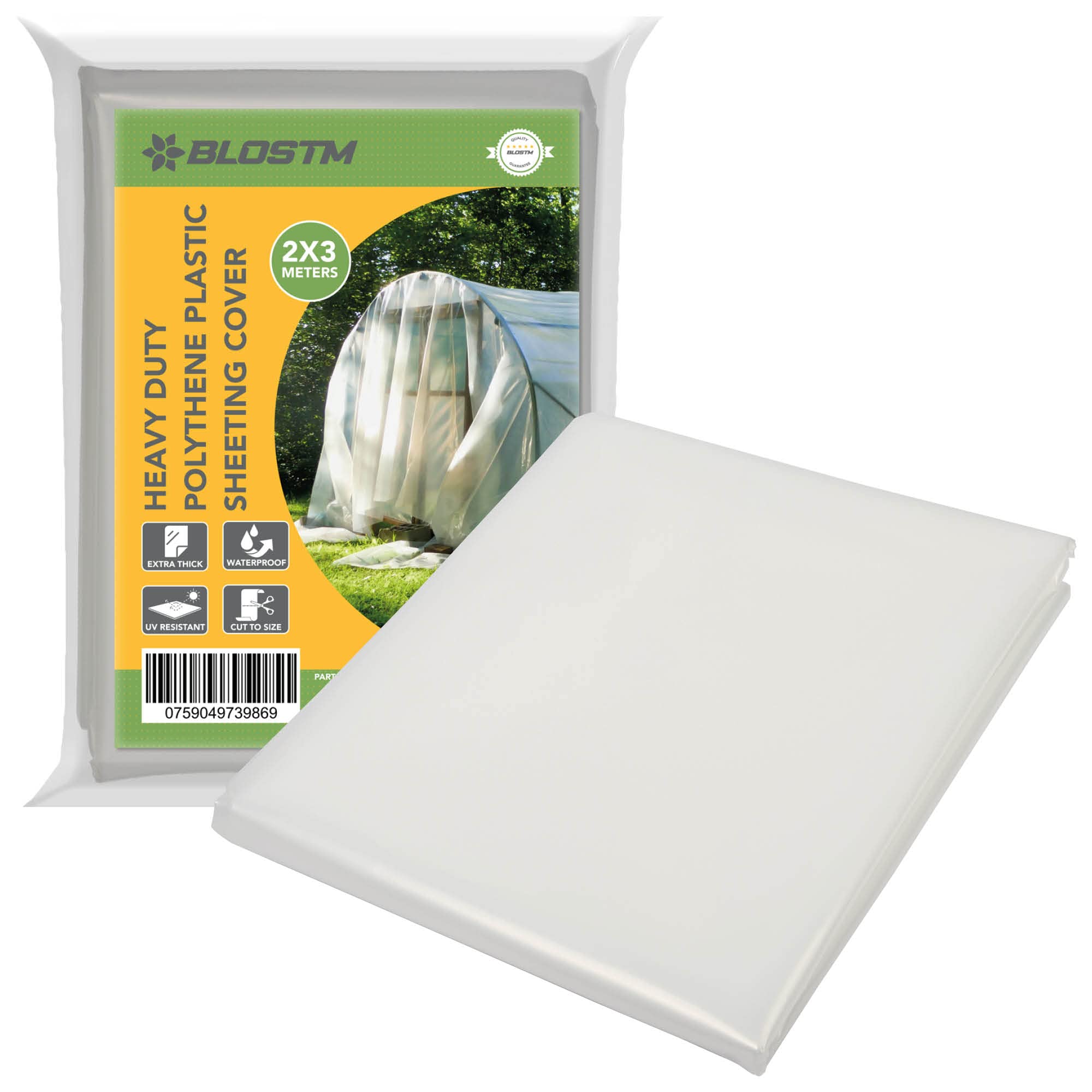 BLOSTM Heavy Duty Polythene Sheeting 2m X 3m Thick Plastic Sheeting for Gardening Insulation & Building Rubble Protection - 1000g (250 Micron)