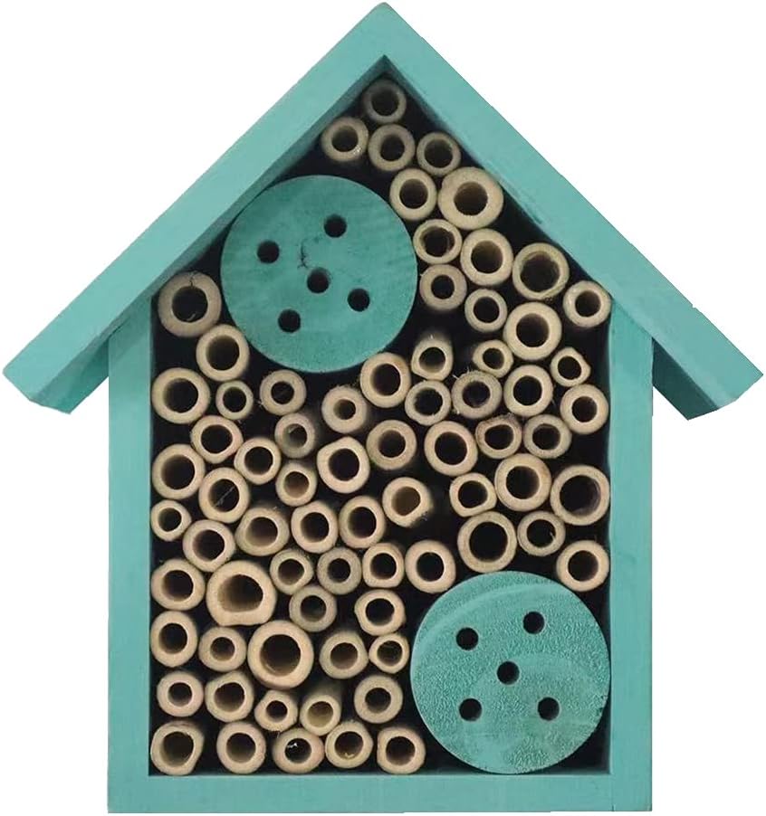 EGREE Mason Bee Houses Outdoor Wooden Blue Bee Hotel for Garden and Yard Hand-Made Bamboo Bee Hive for Bees Butterflies and Ladybugs, Medium Size 8