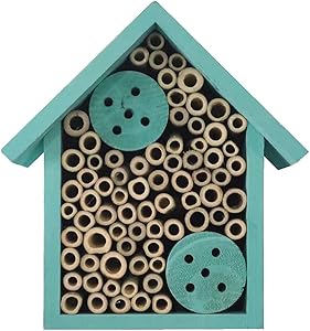 EGREE Mason Bee Houses Outdoor Wooden Blue Bee Hotel for Garden and Yard Hand-Made Bamboo Bee Hive for Bees Butterflies and Ladybugs, Medium Size 8