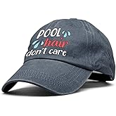 XQLZY Pool Hair Don'T Care Adjustable Baseball Cap, Retro Cotton Hat for Men Women, Funny Swim Gifts for Swimming Enthusiast Pool Diver Lifeguard Beach Beach Patrol, Baseball Hats for Swimmer