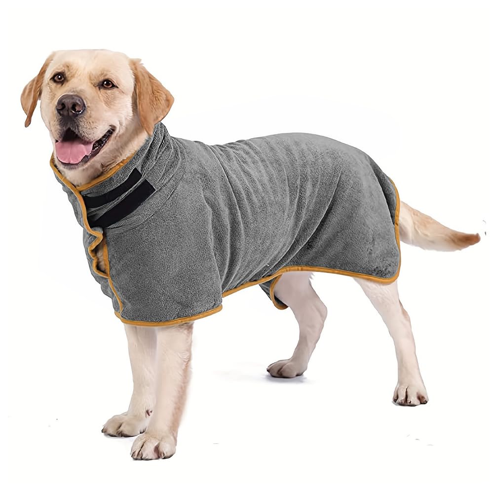 Grey Dog Towel Drying Coat Absorbent Pet Coat Bathrobe Wet Robe for Medium Large Dogs Soft Microfiber Towel Wrap Quick Dry Dressing Gown Perfect for Bath Swims Muddy (XLfor Dogs back length 55-75cm)