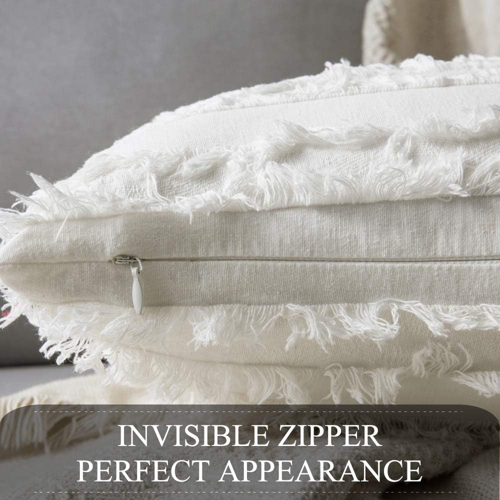MIULEE Set of 2 Decorative Boho Throw Pillow Covers Cotton Linen Striped Jacquard Pattern Cushion Covers for Christmas Decor Sofa Couch Living Room Bedroom 20x20 Inch Ivory White: Home & Kitchen