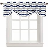 Jrskoticrtt Navy Blue Nautical Stripe Tie Up Valances for Windows, Gray Blue Adjustable Valance Curtain for Living Room/Bedroom, Waves Striped Rod Pocket Kitchen Curtains Shade, 1 Panel 54 x 18 in