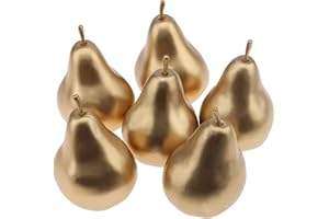 Meiwlong 6 PCS Faux Gold Pear Fruit - Artificial Fake Fruit Decorative Set, Lifelike Plastic Pears for Table Centerpiece, Home Kitchen Decor, Christmas Birthday Party Display