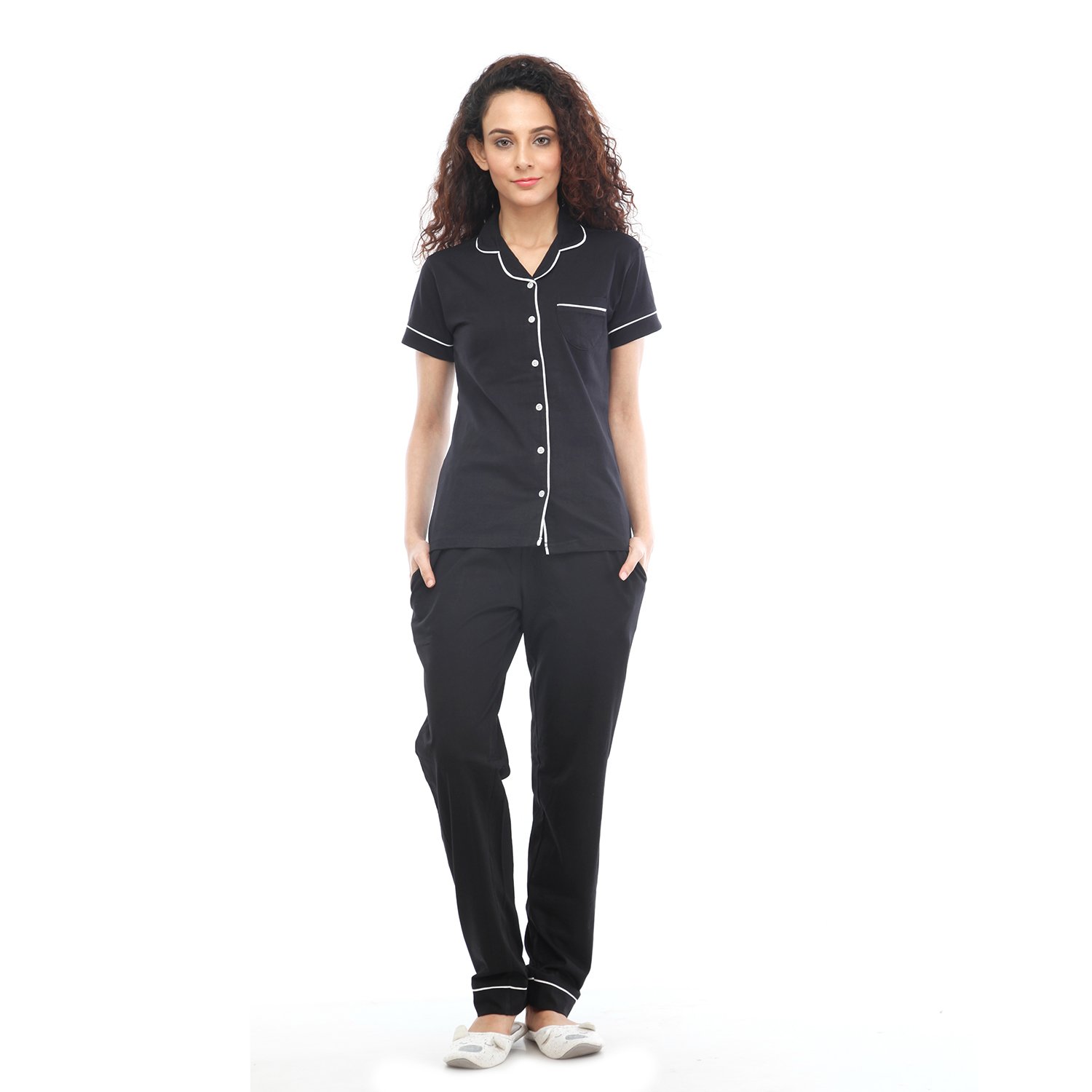 nite flite classic midnight black cotton pyjama set