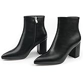 JOY IN LOVE Women's Ankle Boots Chunky Block Heel Pointed Toe Zipper Booties