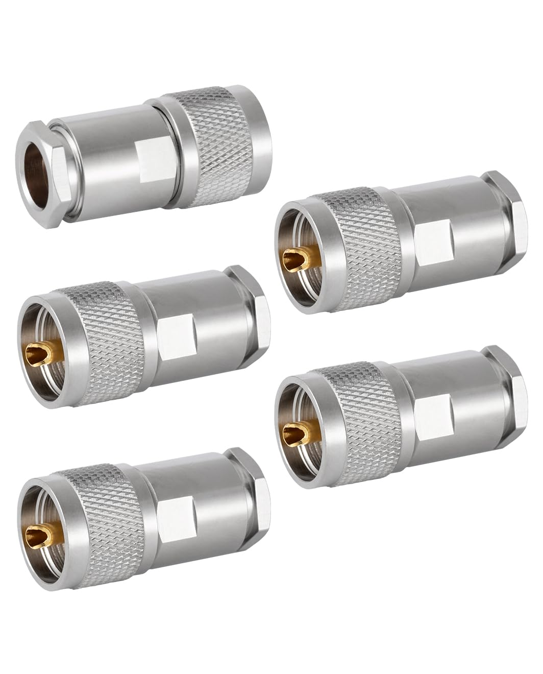 Vecys 5PCS PL-259 UHF Male Connectors 50 Ohm PL259 Male Plug Five-piece Set Crimp RF Coax Connector Adapter for RG-8 RG-213 VLMR-400 RG59 Low Loss Coax Cable