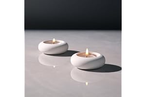 ICNBUYS Handmade Decorative Pebble Tealight Candle Holders Set of 2 - Handcrafted Home Decor Accent for Calming Earthy Aesthetic Cement White Diameter 2.6 inches