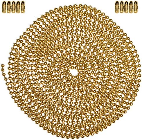10 Foot Length Ball Chain, #3 Size, Gilding Metal, & 10 Matching Connectors