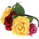 Accesyes Costume Mexican Flower Crown Day of Dead Headpiece Hawaiian BOHO Floral Headband Dia de Los Muertos Party Favor
