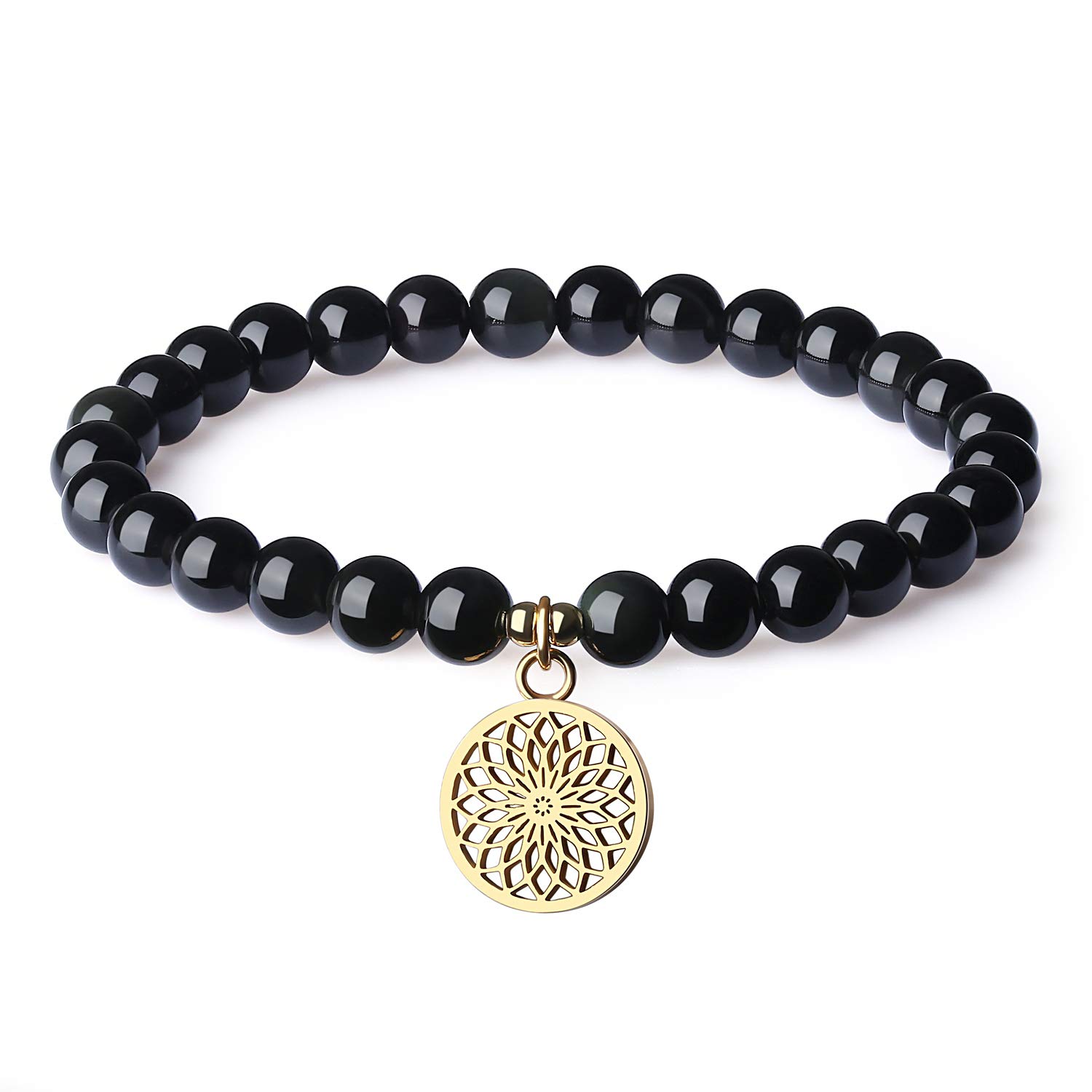 COAI Womens Dream Catcher Charm Black Obsidian Stone Bracelet