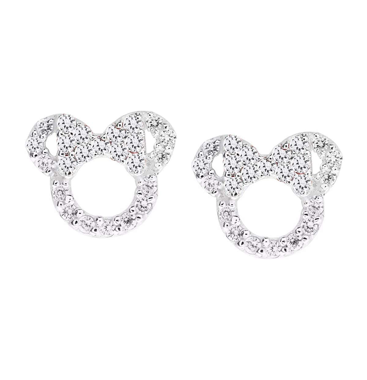 Kaguyo Minnie Mouse earrings, 925 Sterling Silver Amethyst Blue pink Zirconia Mickey Mouse Stud Earrings for Women Girls, Birthday Gift (clear)