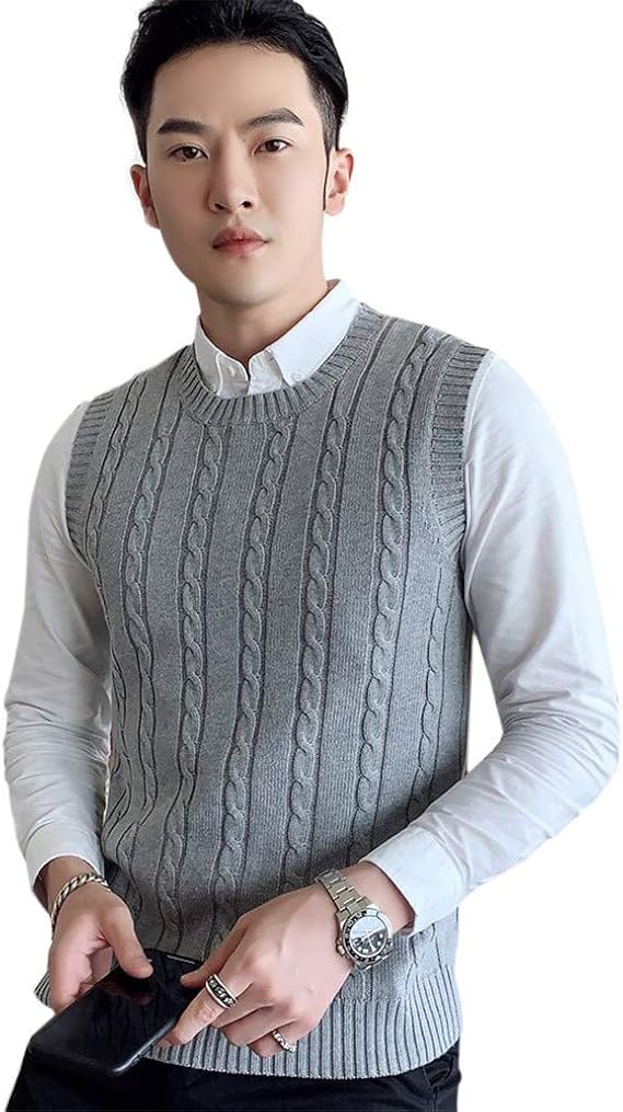 Amazon Bestlee ニット ベスト メンズ 編み込み 丸首 U ネック ノースリーブ 厚手 柔らかい 暖かい 紳士 フォーマル ビジネス カジュアル 着痩せ ベスト 通販
