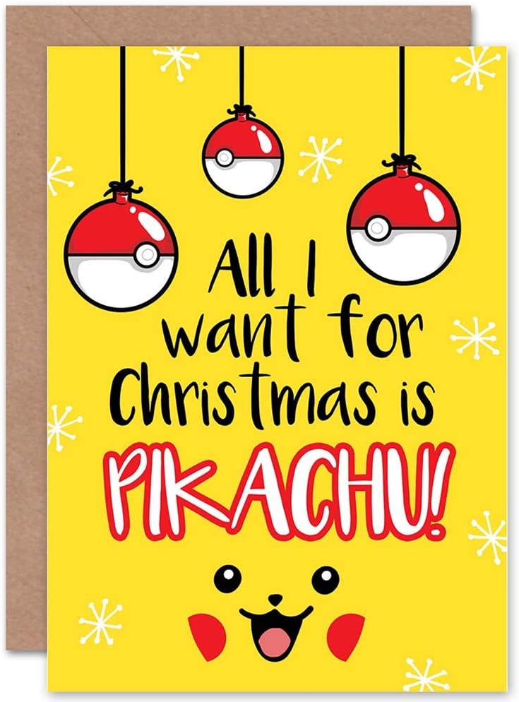 Wee Blue Coo ALL I WANT FOR CHRISTMAS CARD CP3116, Christmas Pokemon Pikachu, 17.5 x 12.5 cm