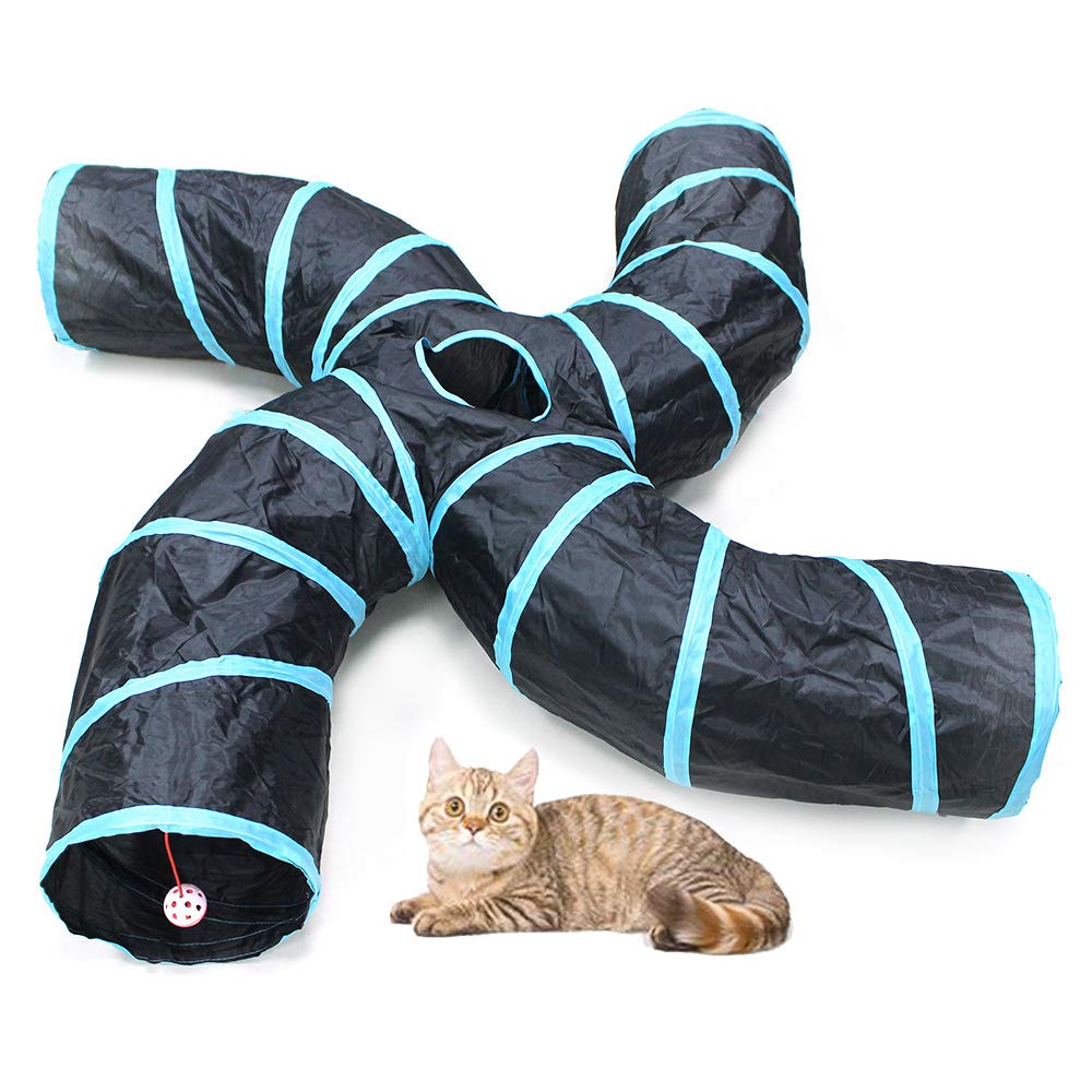Bemodst S-Type Cat Tunnel, 2/3/4 Way Collapsible S-shape Small Animal Tubes Kitty Tunnels Interactive Maze House Toy With Storage Bag For Kitten Puppy Rabbit Guinea Pig