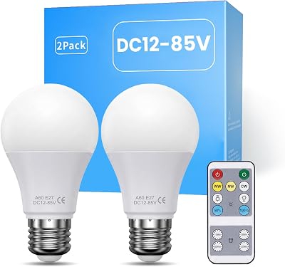 DC 12V Bombilla LED E27 con Remoto, 8W 500LM, 2-Pack