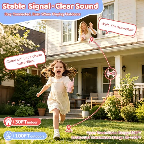 Kids Walkie Talkie with Camera and Real-Time Video, Interactive Toy for Children with Emojis, Sticker and Filters, Automatic Connection Without Internet, Gift for Girls 3-10 Year Old 2 Pack (Pink/Pink