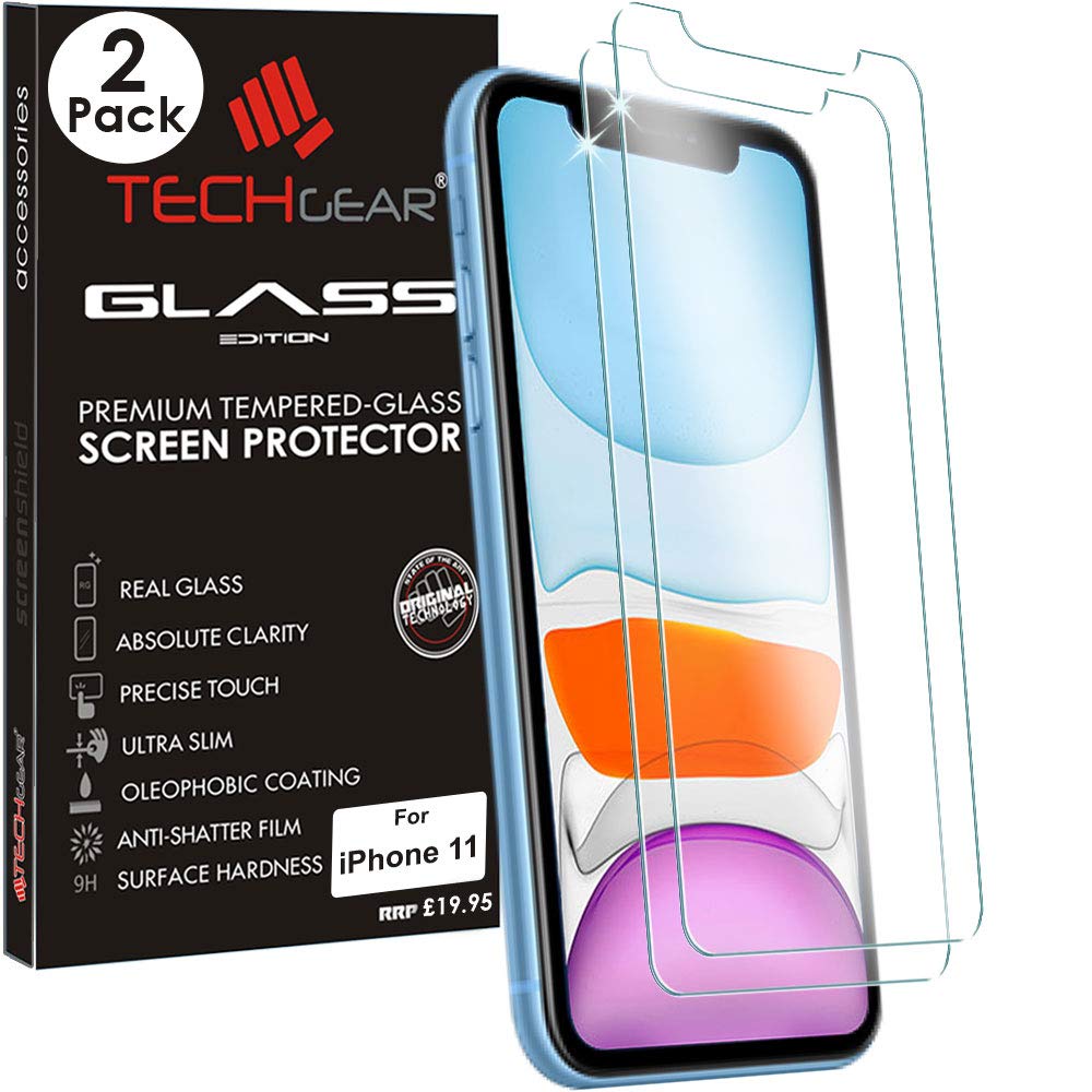 TECHGEAR [2 Pack GLASS Edition for iPhone 11, Tempered Glass Screen Protectors Cover [2.5D Round Edge] [9H Hardness] [Crystal Clarity] [Scratch-Resistant] [No-Bubble]
