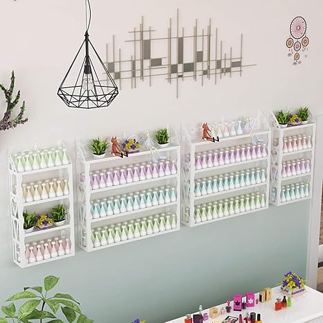 Amazon Co Jp 壁に取り付けられたマニキュアホルダー ホーム ネイルサロンのための専門のマニキュアディスプレイスタンド 化粧品 香水 エッセンシャルオイル収納ボックス ホーム キッチン