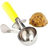 Restaurantware Met Lux 2 Ounce Portion Scoop 1 Trigger Release Cookie Scoop - With Yellow Handle Stainless Steel Disher For P
