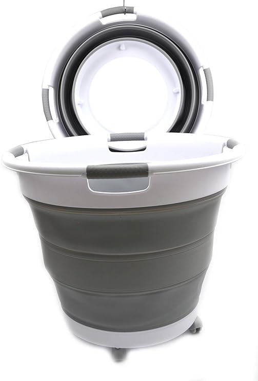 Amazon Com Sammart Set Of 2 Collapsible Laundry Basket With Wheels Foldable Pop Up Storage Container Organizer With Wheels Portable Washing Tub Space Saving Hamper Basket With Wheels 2 Grey Home Kitchen