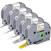 5-Pack Label Maker Tape 12mm 0.47 Inch Laminated White/Gold/Silver Muti-Color Replace for Brother TZe TZ Tape TZe-231 TZe-831 TZe-931 Compatible with Brother P-Touch PT- D210 D220 H110 D400AD