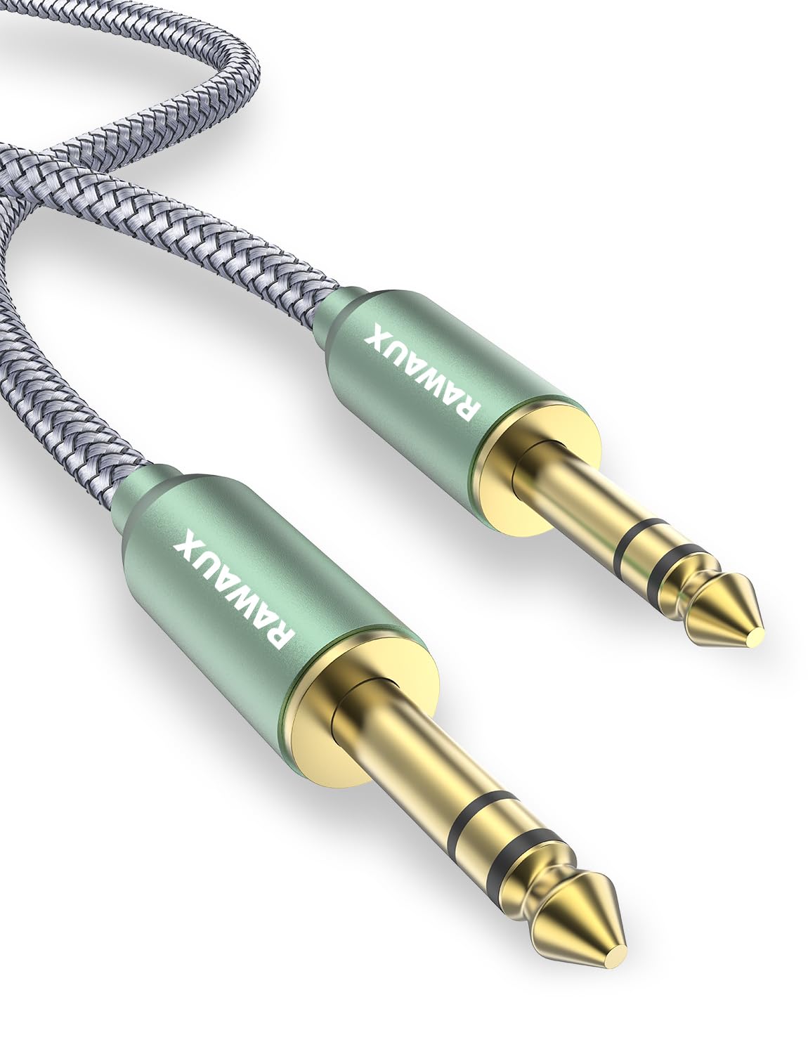 RAWAUX 6.35mm TRS Instrument Cable, 1/4" 6.35mm Male to Male Jack Stereo Audio Cable Balanced Guitar Lead for Guitar, Bass, Microphone, Amplifier, Mixer (TRS - Green, 3m)