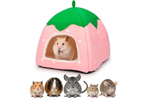 GEGURI Cozy Strawberry Hut for Guinea Pigs & Dwarf Rabbits, Ultra-Soft Fleece Sleeping Nest, Machine Washable Warm Hideaway Adorable Fruit Design Winter Bed