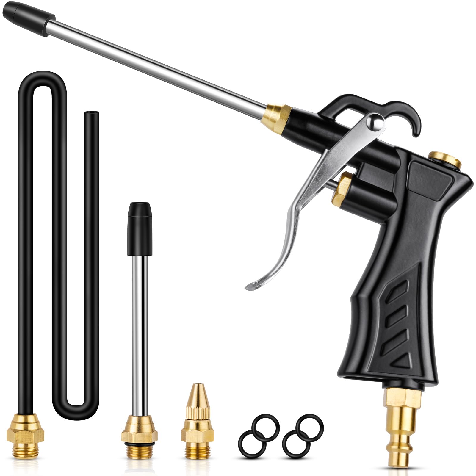 Photo 1 of High Volume Air Blow Gun with Brass Adjustable Nozzle, Industrial Blower Gun with 2 Steel Extensions and 13.7 Inch Universal Hose, Pneumatic Air Compressor Accessory Tool
