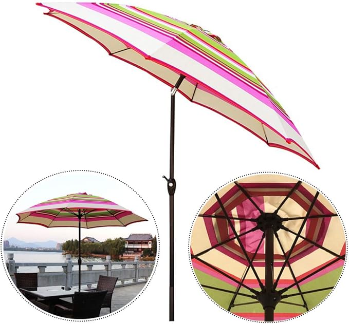 Lybc Striped Patio Umbrella For Beach Pool Patio Fishing Backyard 9ft 270cm Outdoor Table Umbrellas With Crank Tilt Function Uv30 Garden Parasol Amazon Co Uk Kitchen Home