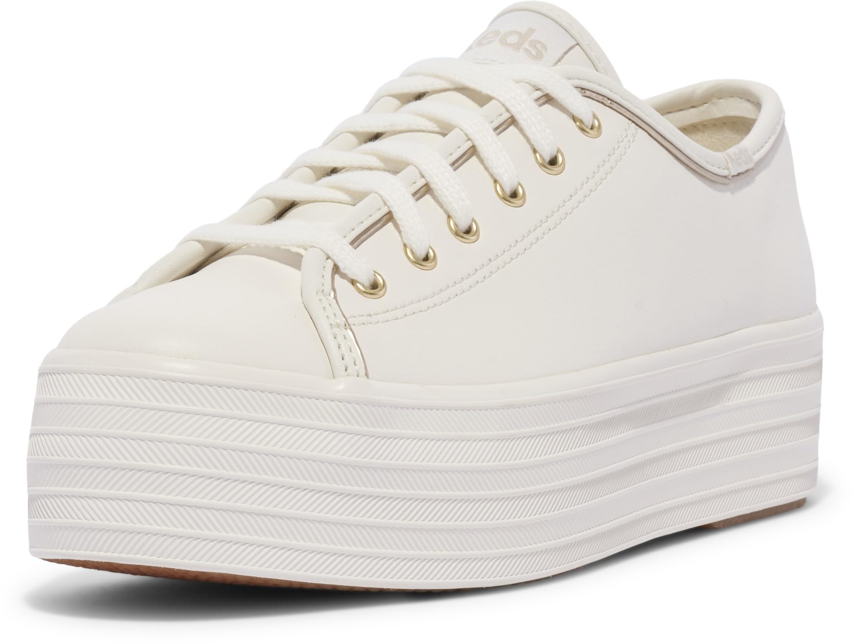 Photo 1 of Keds Women's Triple Up Leather Sneaker, White/Gold, 8.5