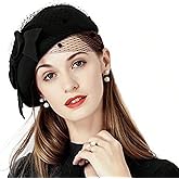Vintage Bowknot Wool Felt French Beret with Veil Fascinator Pillbox Hats Cocktail Party Wedding Church Fedora