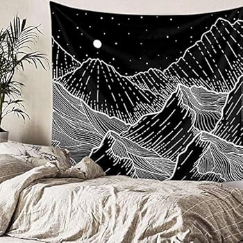 Grace Store Mountain Tapestry Black and White Tapestry Wall Hanging Mandala Bohemian Black Wall Tapestry for Bedroom,Dorm, Wall Fabric Art Home Decor,80