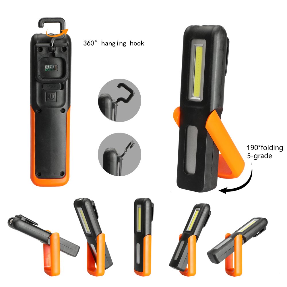 Three trees LED Cordless Work Light COB Rechargeable Portable Hand Held Work Lamp With Hanging Hook, Magnetic Holders, 1200mAh Charging, Multifunction Flashlight (orange)