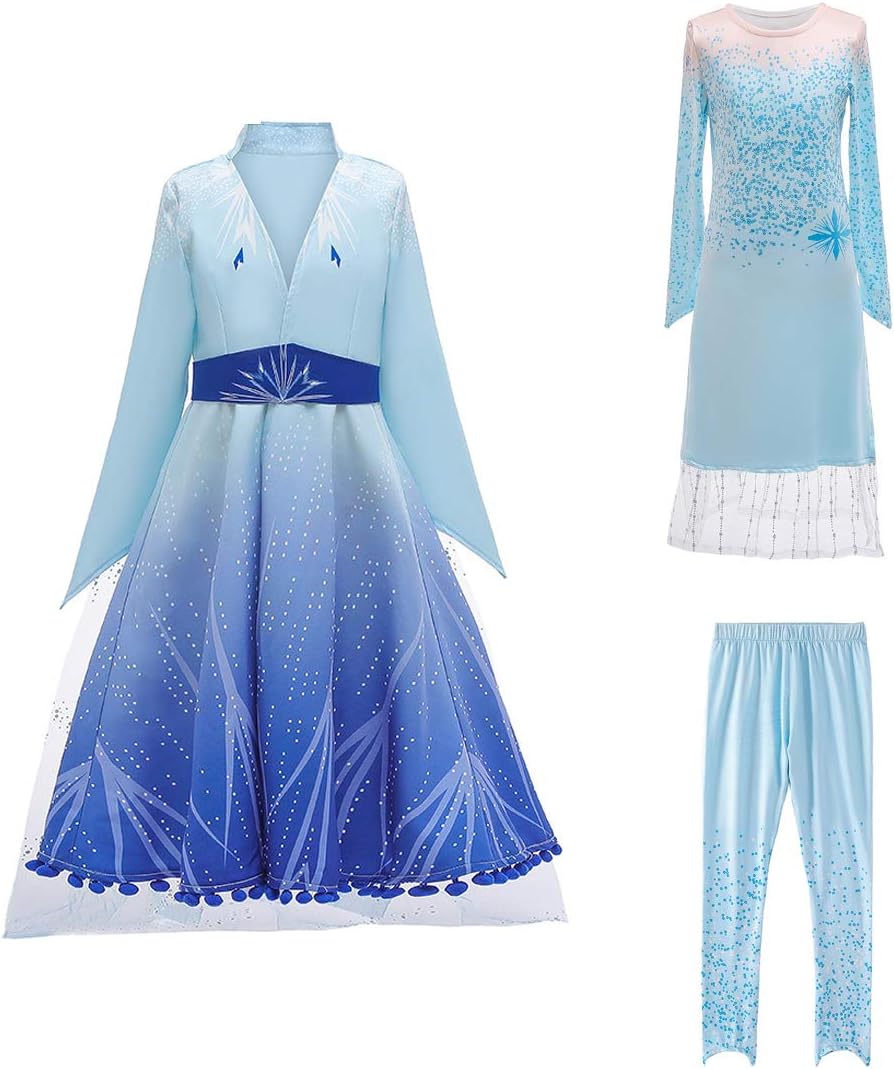 Luzlen Princess Dress for Girls Halloween Carnival Party Cosplay Dress Up Costumes Blue